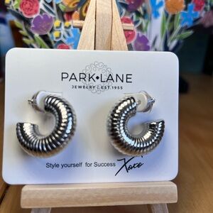 Park Lane Polished Silver Ribbed C-Shape Hoop Earrings